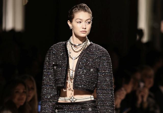 Gigi Hadid Goes Shirtless Under a Blazer in Sexy Runway Show free nude pictures